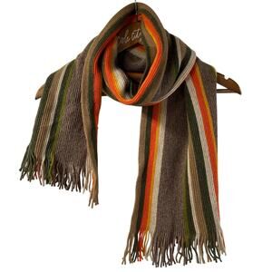 Cyrillus Striped Knit Scarf With Fringe Wool Blend Italy